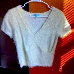 Fuzzy, Cream, Surplice Cropped Sweater 🤍